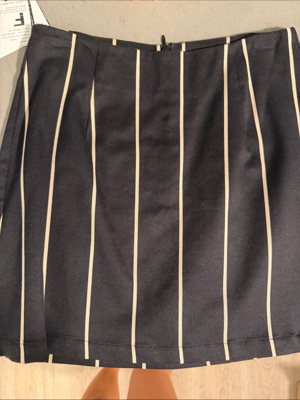 Reformation Black Mini Skirt with Cream Vertical Stripes